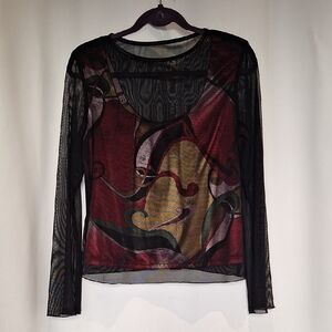 Baranda Y2K Style Multicolor Under Sheer Mesh  Women's Top Size L
